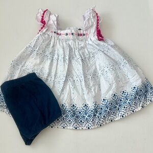 PL Kids Baby Girl’s Dress white with a blue and bloomers.  Size 12M.